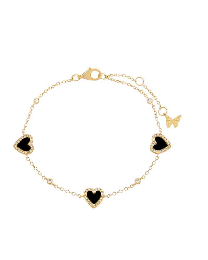 Front of a size One Size Pave Multi Heart Stone Bracelet Onyx One Size in Onyx by By Adina Eden. | dia_product_style_image_id:292343